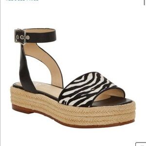Vince Camuto Kathalia Espadrille sandal calf hair black white sandal shoe 8.5